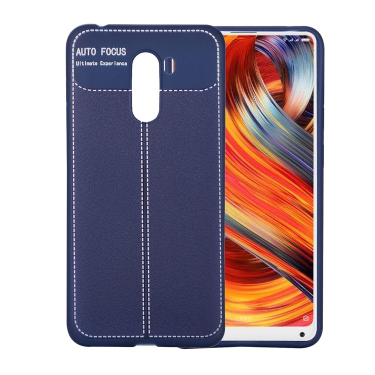Litchi Skin TPU Phone Shell Case for Xiaomi Pocophone F1 / Poco F1 in India - Dark Blue-1