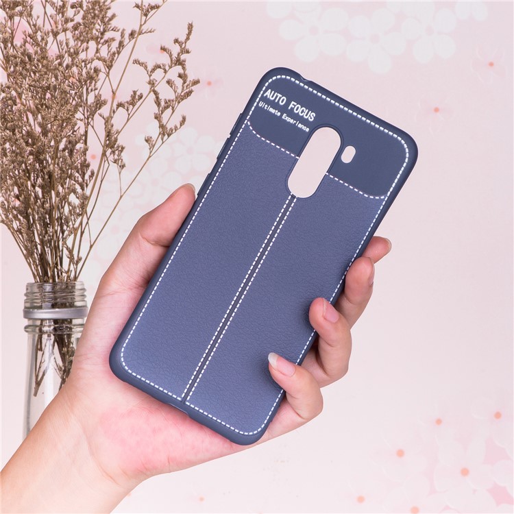 Litchi Skin TPU Phone Shell Case for Xiaomi Pocophone F1 / Poco F1 in India - Dark Blue-5