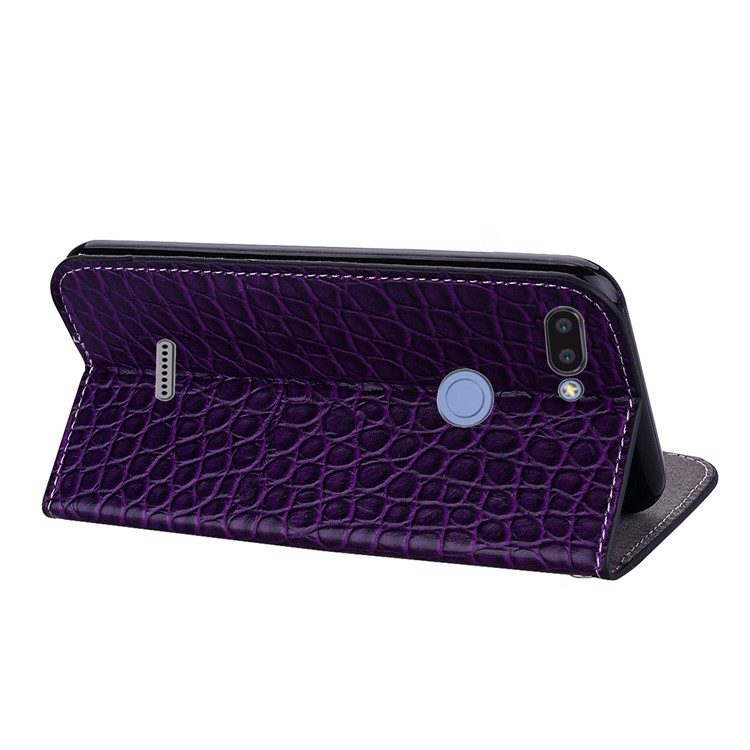 Crocodile Texture Glittery Sequins Splicing PU Leather Cell Phone Cover for Xiaomi Redmi 6 (Dual Camera: 12MP+5MP) - Dark Purple-6