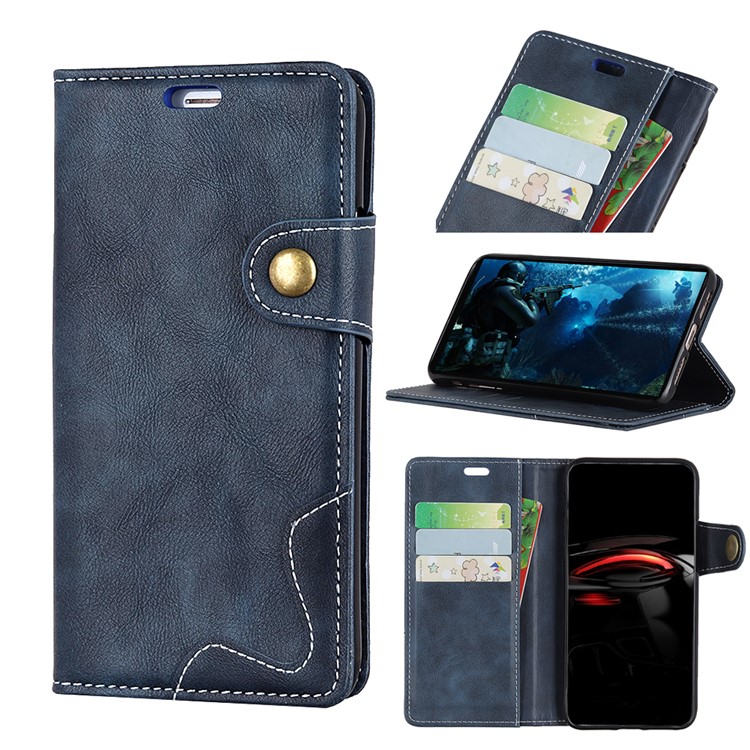 S-shape Textured Wallet Stand Leather Casing for Xiaomi Mi 8 Lite / Mi 8 Youth (Mi 8X) - Blue-1