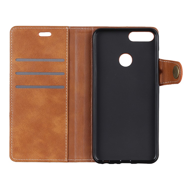 S-forma Texturizado Carteira De Couro Ficar Tampa Móvel Para Xiaomi Mi 8 Lite / Mi 8 Juventude (mi 8X) - Castanho-8