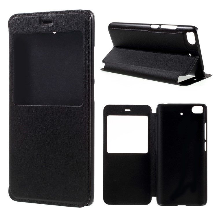 View Window Leather Stand Case for Xiaomi Mi 5s - Black-1