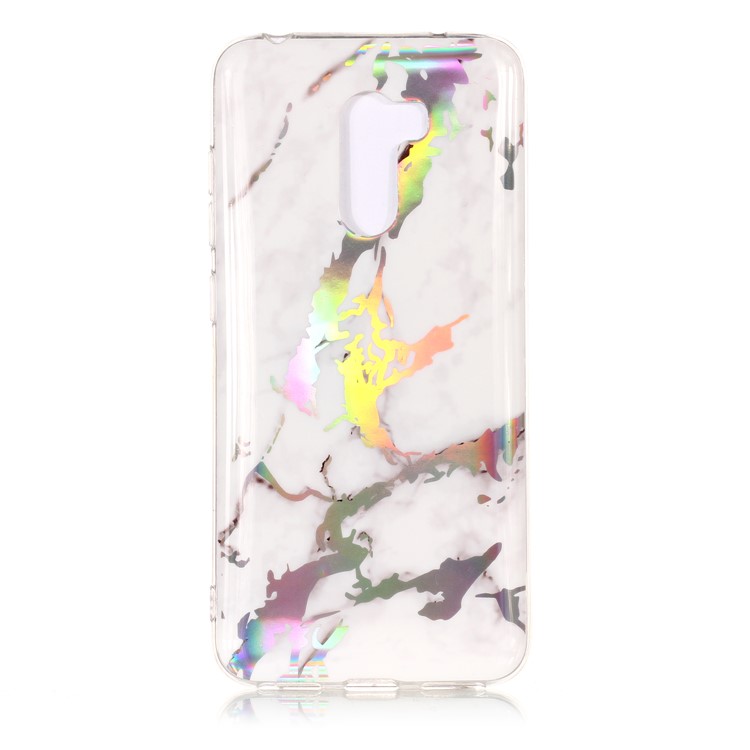 Marble Pattern Plated TPU Case IMD Phone Cover for Xiaomi Pocophone F1 / Poco F1 - White / Grey-1