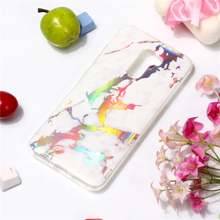 Marble Pattern Plated TPU Case IMD Phone Cover for Xiaomi Pocophone F1 / Poco F1 - White / Grey-3