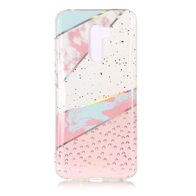Marble Pattern Plated IMD TPU Soft Phone Casing for Xiaomi Pocophone F1 / Poco F1 - White / Pink-1