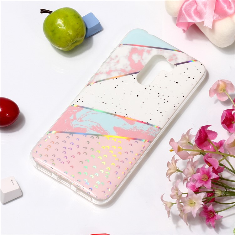 Marble Pattern Plated IMD TPU Soft Phone Casing for Xiaomi Pocophone F1 / Poco F1 - White / Pink-3