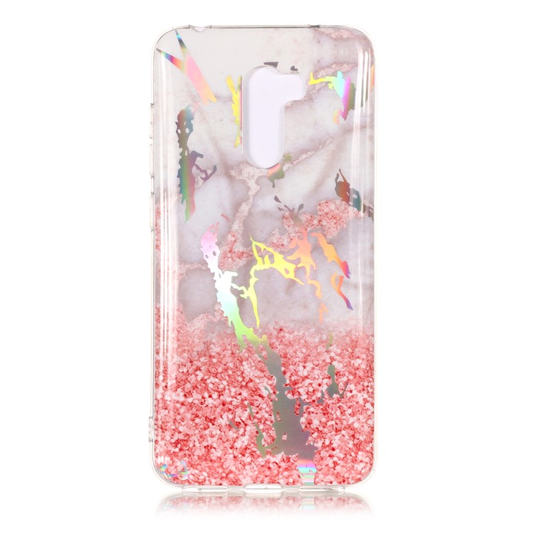 Marble Pattern Plated IMD TPU Phone Shell for Xiaomi Pocophone F1 / Poco F1 - Grey / Pink-1