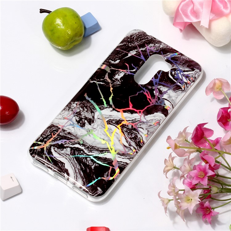 Marble Pattern Cell Phone Case Plated IMD TPU Cover for Xiaomi Pocophone F1 / Poco F1 - Black / White-3