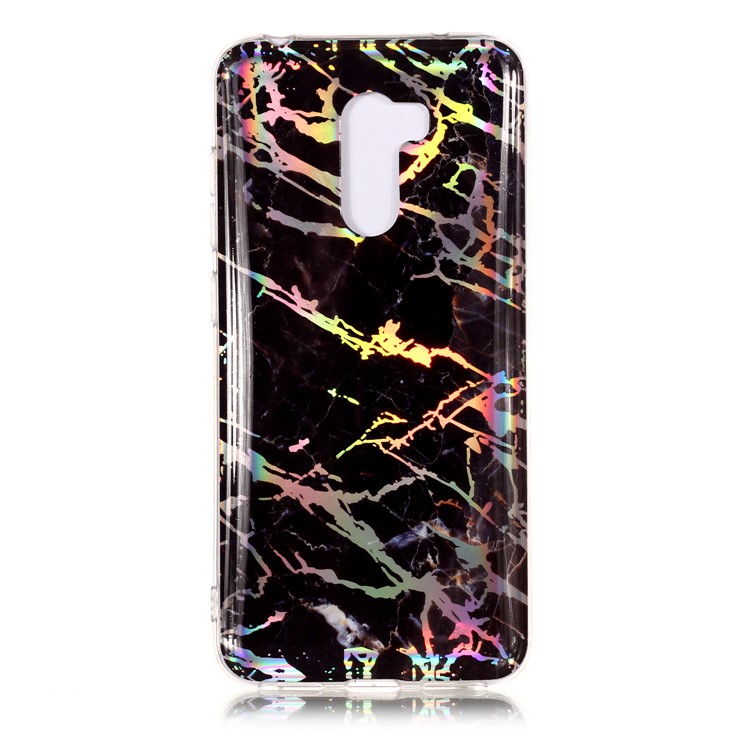 Marble Pattern Plated IMD TPU Cover Protector for Xiaomi Pocophone F1 / Poco F1 - Black / Grey-1
