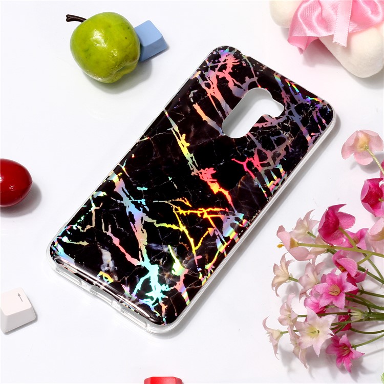 Marble Pattern Plated IMD TPU Cover Protector for Xiaomi Pocophone F1 / Poco F1 - Black / Grey-3