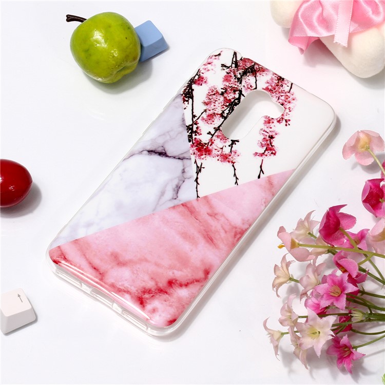 Marble Pattern Printing IMD Soft TPU Cellphone Case for Xiaomi Pocophone F1 / Poco F1 (India) - White / Pink-3