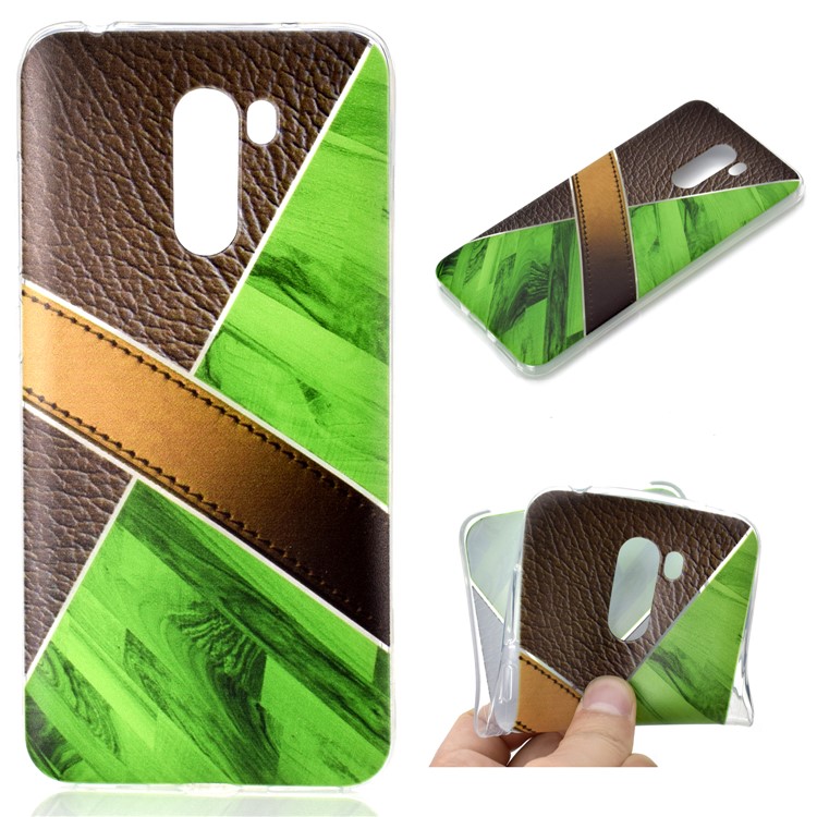 Splicing Marble Pattern and Leather Texture TPU Back Casing for Xiaomi Pocophone F1 / Poco F1 in India - Green-1