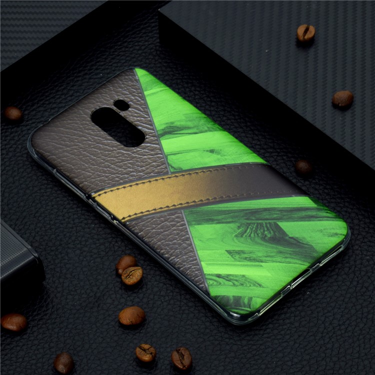 Splicing Marble Pattern and Leather Texture TPU Back Casing for Xiaomi Pocophone F1 / Poco F1 in India - Green-6
