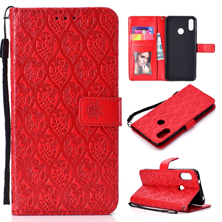 Imprint Leaf Leather Wallet Phone Casing for Xiaomi Mi A2 Lite / Redmi 6 Pro - Red-1