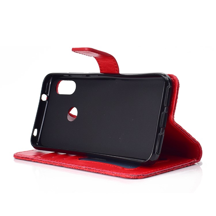 Imprint Leaf Leather Wallet Phone Casing for Xiaomi Mi A2 Lite / Redmi 6 Pro - Red-6