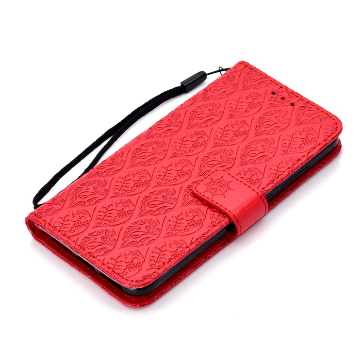 Imprint Leaf Leather Wallet Phone Casing for Xiaomi Mi A2 Lite / Redmi 6 Pro - Red-7