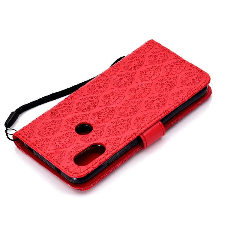 Imprint Leaf Leather Wallet Phone Casing for Xiaomi Mi A2 Lite / Redmi 6 Pro - Red-8