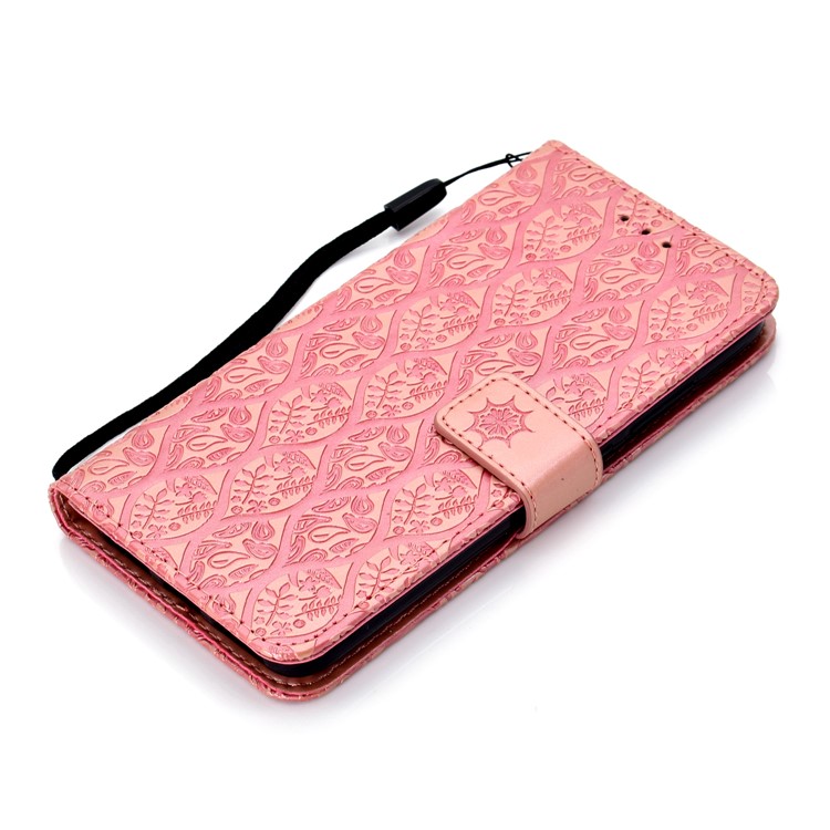 Imprint Leaf Leather Wallet Mobile Shell for Xiaomi Mi A2 Lite / Redmi 6 Pro - Rose Gold-7
