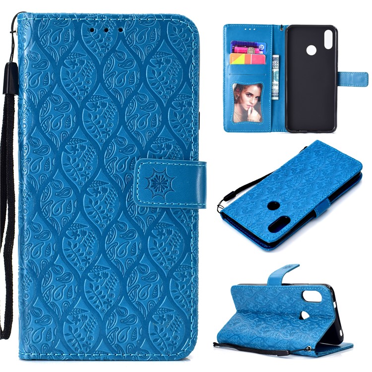 Imprint Leaf Leather Wallet Protective Shell for Xiaomi Mi A2 Lite / Redmi 6 Pro - Baby Blue-1