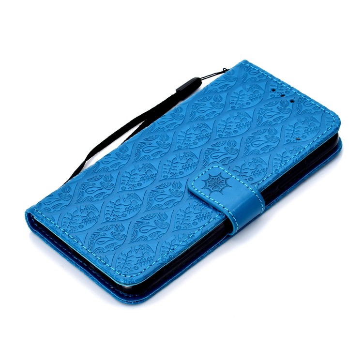 Imprint Leaf Leather Wallet Protective Shell for Xiaomi Mi A2 Lite / Redmi 6 Pro - Baby Blue-7
