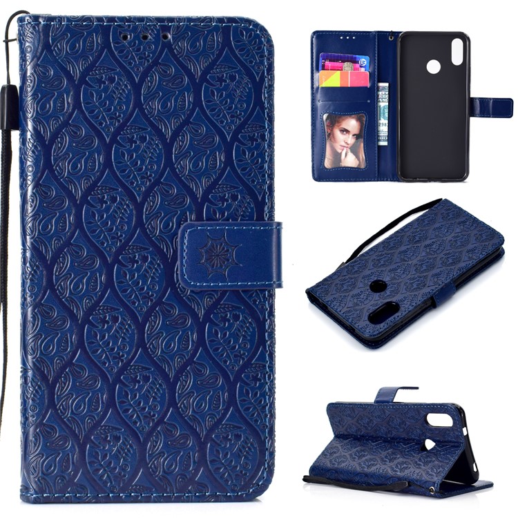 Imprint Leaf Leather Wallet Phone Accessory Case for Xiaomi Mi A2 Lite / Redmi 6 Pro - Dark Blue-1