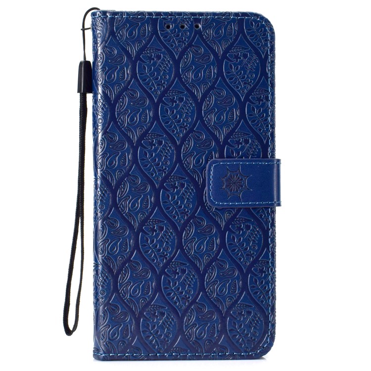 Imprint Leaf Leather Wallet Phone Accessory Case for Xiaomi Mi A2 Lite / Redmi 6 Pro - Dark Blue-2