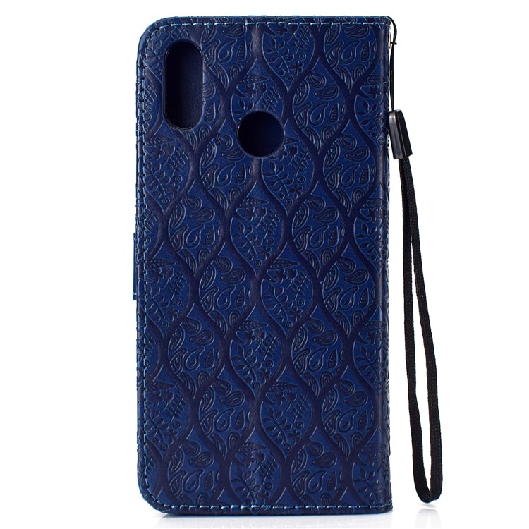 Imprint Leaf Leather Wallet Phone Accessory Case for Xiaomi Mi A2 Lite / Redmi 6 Pro - Dark Blue-3
