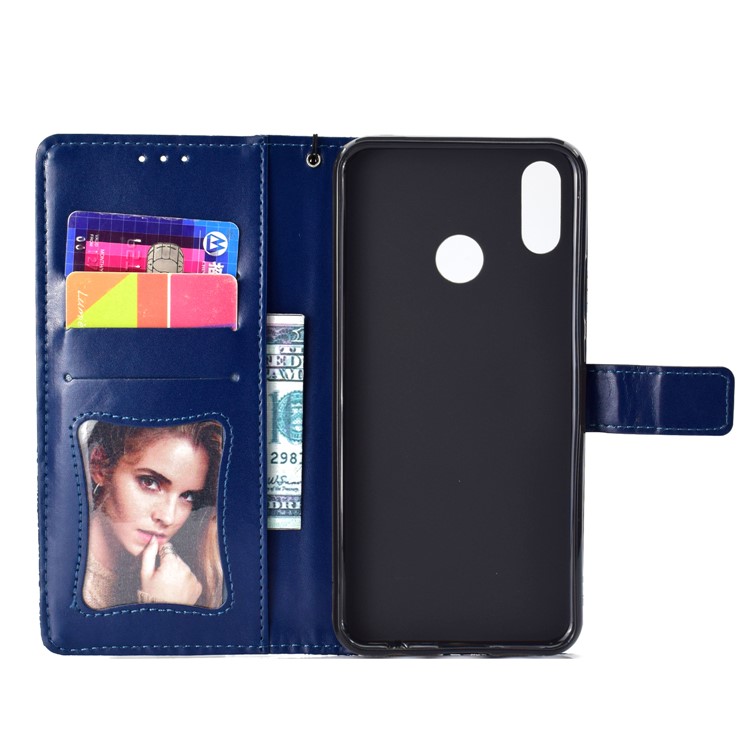 Imprint Leaf Leather Wallet Phone Accessory Case for Xiaomi Mi A2 Lite / Redmi 6 Pro - Dark Blue-4