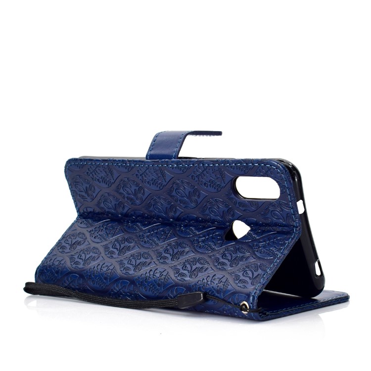 Imprint Leaf Leather Wallet Phone Accessory Case for Xiaomi Mi A2 Lite / Redmi 6 Pro - Dark Blue-5