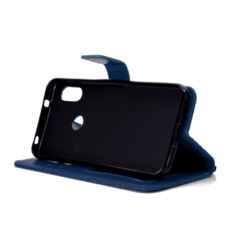 Imprint Leaf Leather Wallet Phone Accessory Case for Xiaomi Mi A2 Lite / Redmi 6 Pro - Dark Blue-6