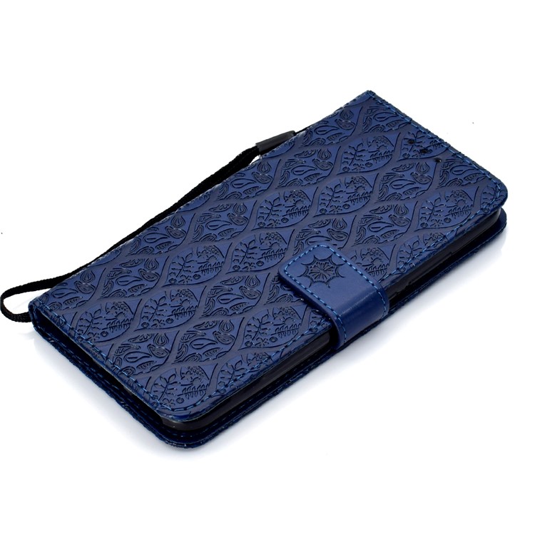 Imprint Leaf Leather Wallet Phone Accessory Case for Xiaomi Mi A2 Lite / Redmi 6 Pro - Dark Blue-7