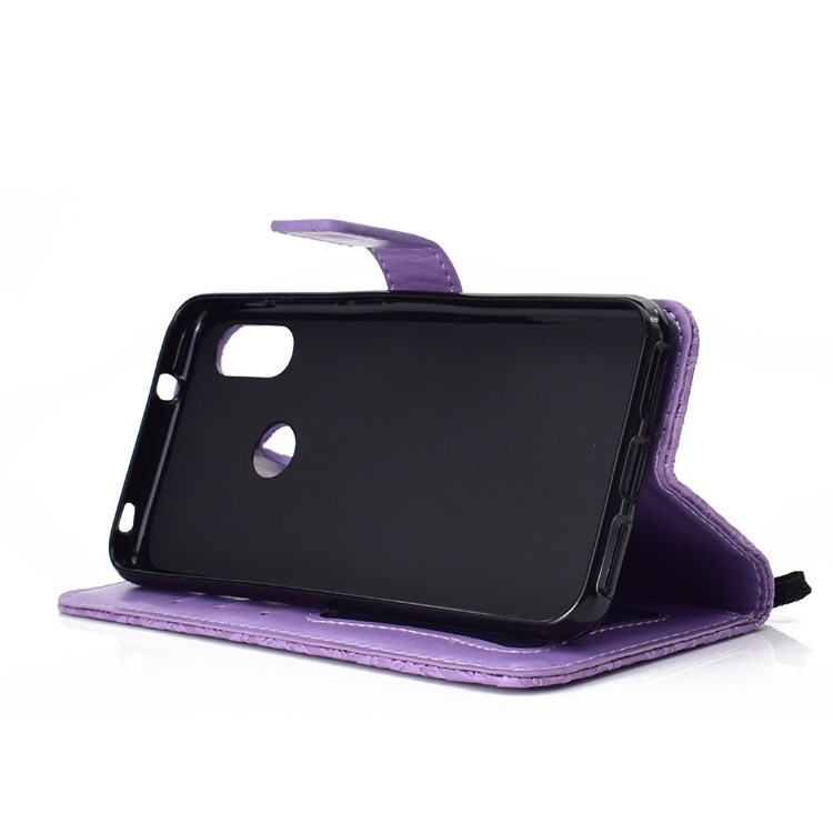 Custodia In Pelle A Portafoglio Con Stampa Foglia In Rilievo Per Xiaomi Mi A2 Lite / Redmi 6 Pro - Viola-6