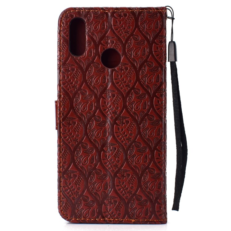 Imprint Leaf Leather Wallet Protector Case for Xiaomi Mi A2 Lite / Redmi 6 Pro - Brown-3