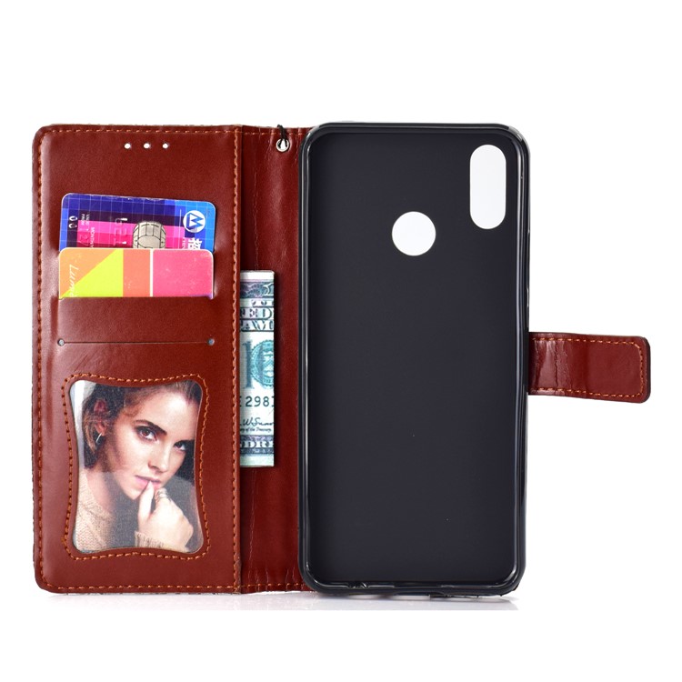 Imprint Leaf Leather Wallet Protector Case for Xiaomi Mi A2 Lite / Redmi 6 Pro - Brown-4