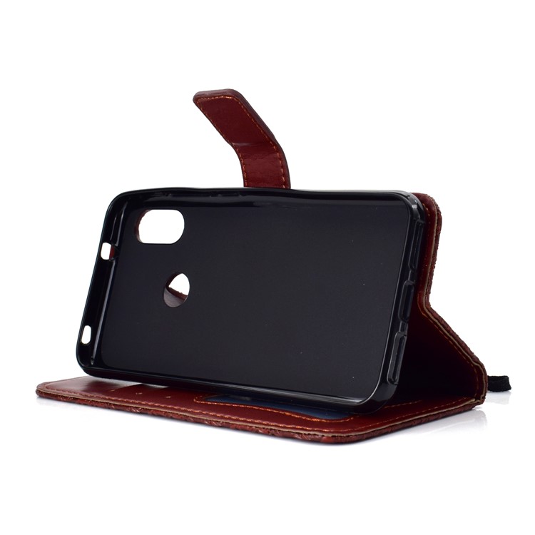 Imprint Leaf Leather Wallet Protector Case for Xiaomi Mi A2 Lite / Redmi 6 Pro - Brown-6