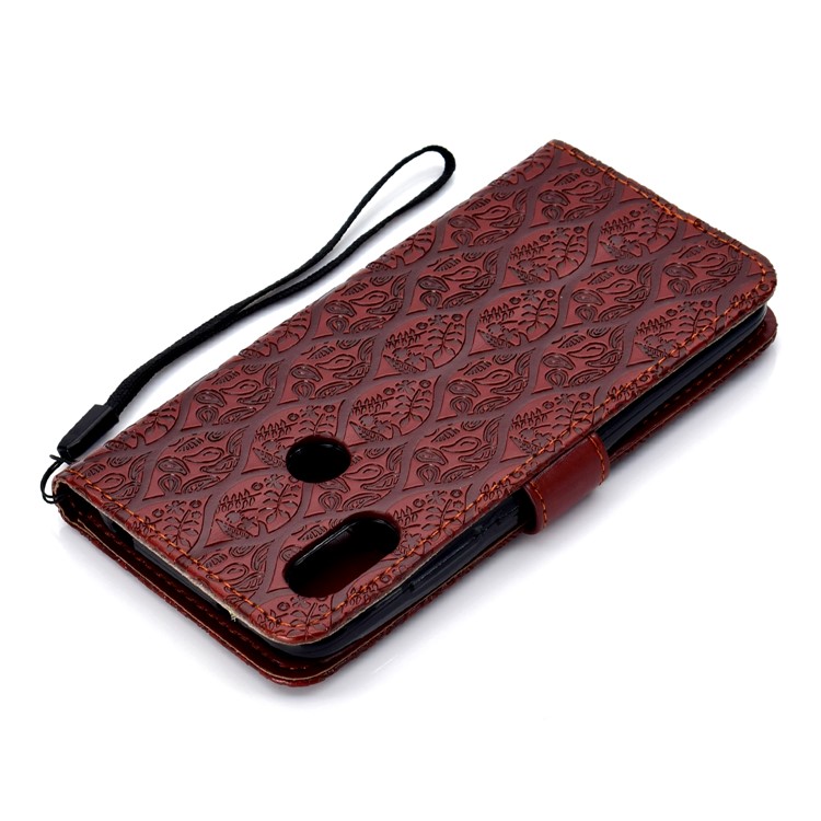 Imprint Leaf Leather Wallet Protector Case for Xiaomi Mi A2 Lite / Redmi 6 Pro - Brown-8