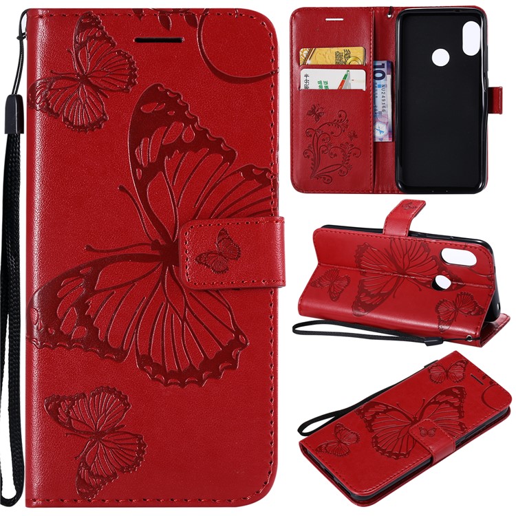 Imprinted Butterfly Wallet Magnetic Stand Leather Cell Phone Cover for Xiaomi Mi A2 Lite / Redmi 6 Pro - Red-1