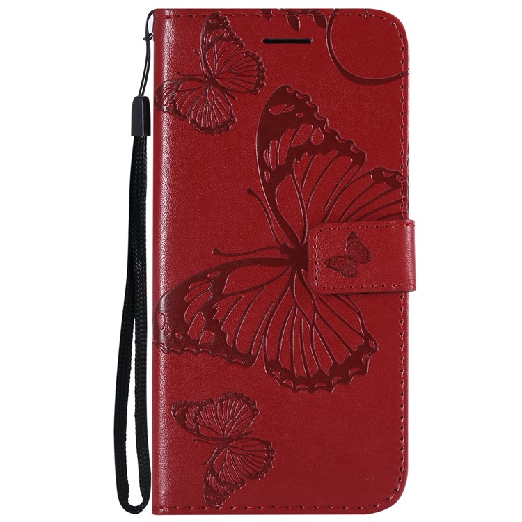 Imprinted Butterfly Wallet Magnetic Stand Leather Cell Phone Cover for Xiaomi Mi A2 Lite / Redmi 6 Pro - Red-2