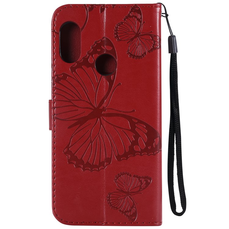 Imprinted Butterfly Wallet Magnetic Stand Leather Cell Phone Cover for Xiaomi Mi A2 Lite / Redmi 6 Pro - Red-3