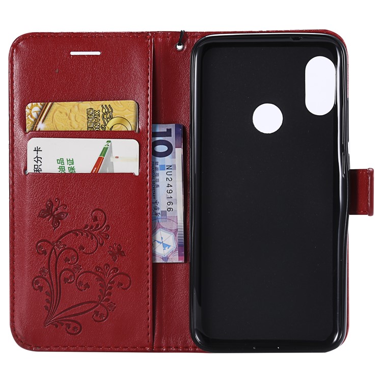 Imprinted Butterfly Wallet Magnetic Stand Leather Cell Phone Cover for Xiaomi Mi A2 Lite / Redmi 6 Pro - Red-4