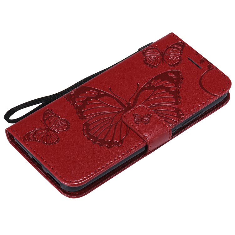 Imprinted Butterfly Wallet Magnetic Stand Leather Cell Phone Cover for Xiaomi Mi A2 Lite / Redmi 6 Pro - Red-5