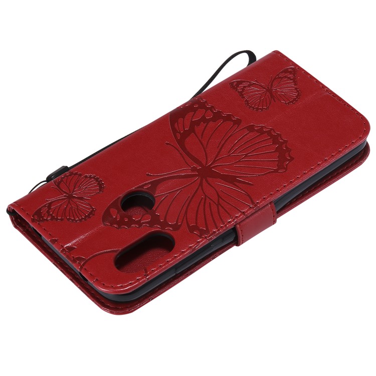 Imprinted Butterfly Wallet Magnetic Stand Leather Cell Phone Cover for Xiaomi Mi A2 Lite / Redmi 6 Pro - Red-6