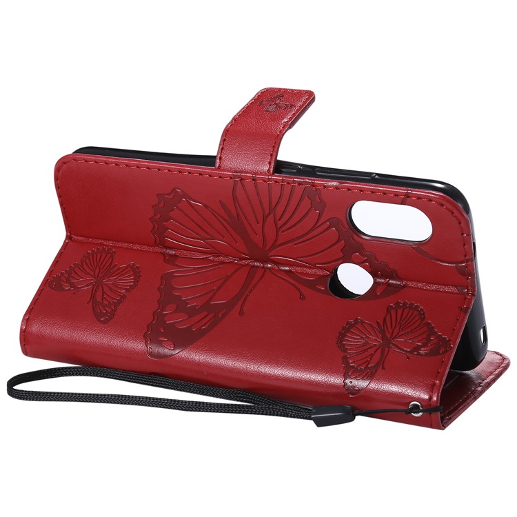 Imprinted Butterfly Wallet Magnetic Stand Leather Cell Phone Cover for Xiaomi Mi A2 Lite / Redmi 6 Pro - Red-7