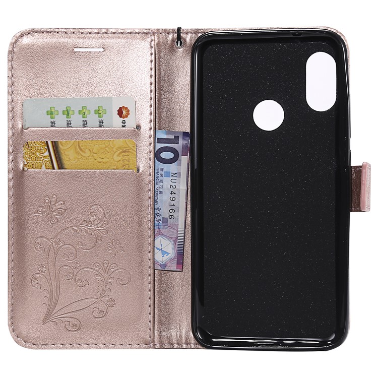 Imprinted Butterfly Wallet Magnetic Stand Leather Cell Phone Shell for Xiaomi Mi A2 Lite / Redmi 6 Pro - Rose Gold-4