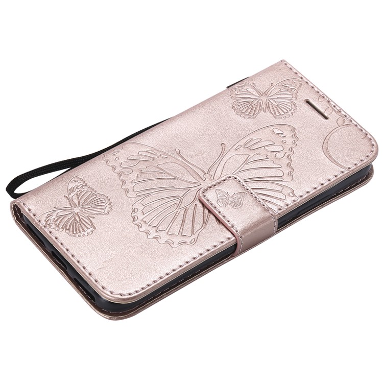 Imprinted Butterfly Wallet Magnetic Stand Leather Cell Phone Shell for Xiaomi Mi A2 Lite / Redmi 6 Pro - Rose Gold-5