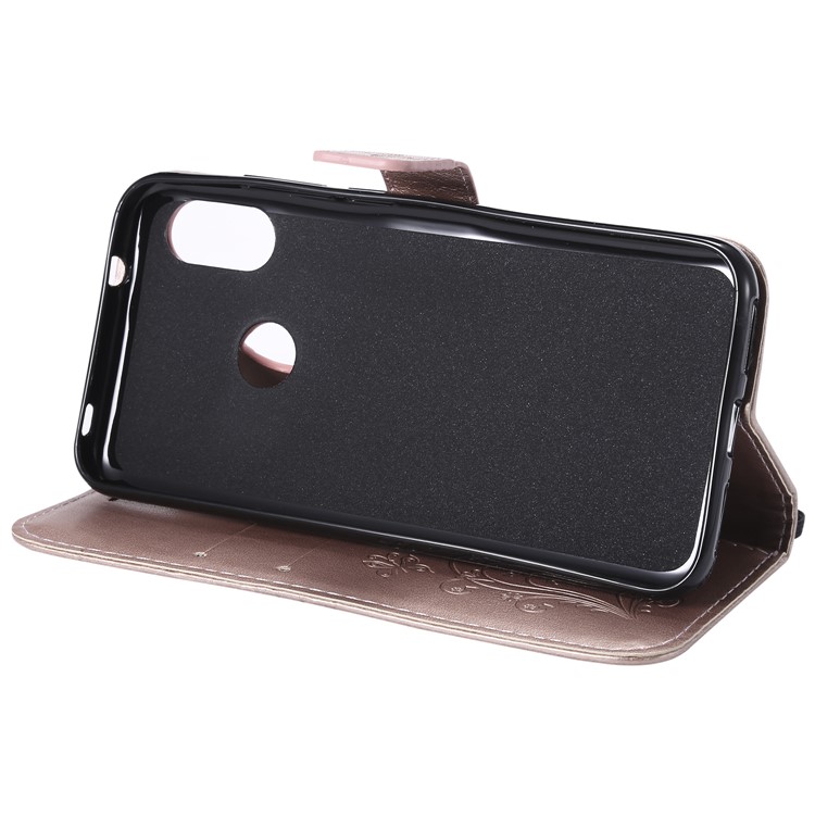 Imprinted Butterfly Wallet Magnetic Stand Leather Cell Phone Shell for Xiaomi Mi A2 Lite / Redmi 6 Pro - Rose Gold-8