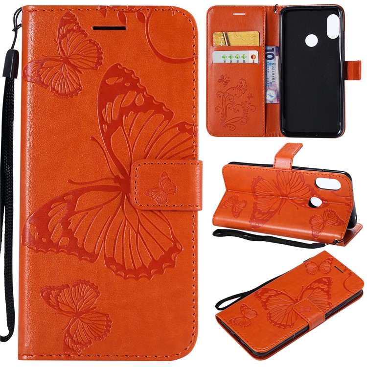 Imprinted Butterfly Wallet Magnetic Stand Leather Cellphone Case for Xiaomi Mi A2 Lite / Redmi 6 Pro - Orange-1