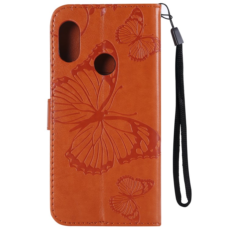 Imprinted Butterfly Wallet Magnetic Stand Leather Cellphone Case for Xiaomi Mi A2 Lite / Redmi 6 Pro - Orange-3