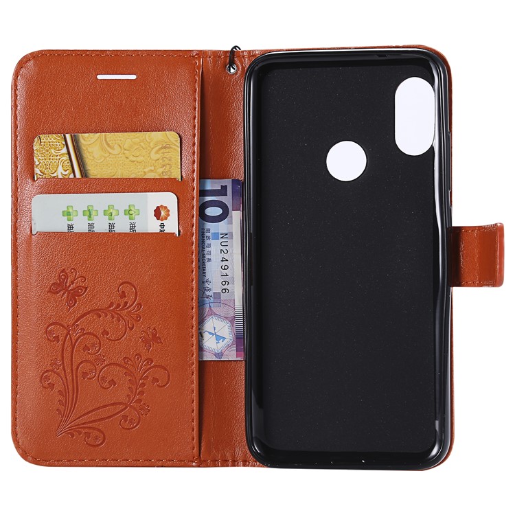 Imprinted Butterfly Wallet Magnetic Stand Leather Cellphone Case for Xiaomi Mi A2 Lite / Redmi 6 Pro - Orange-4