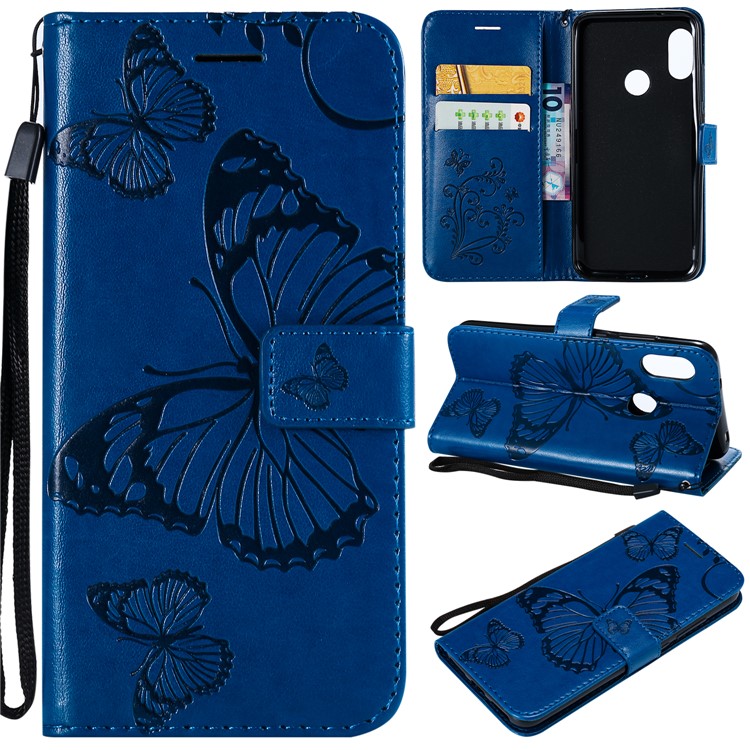 Imprinted Butterfly Wallet Stand Leather Cell Phone Case with Magnet for Xiaomi Mi A2 Lite / Redmi 6 Pro - Blue-1